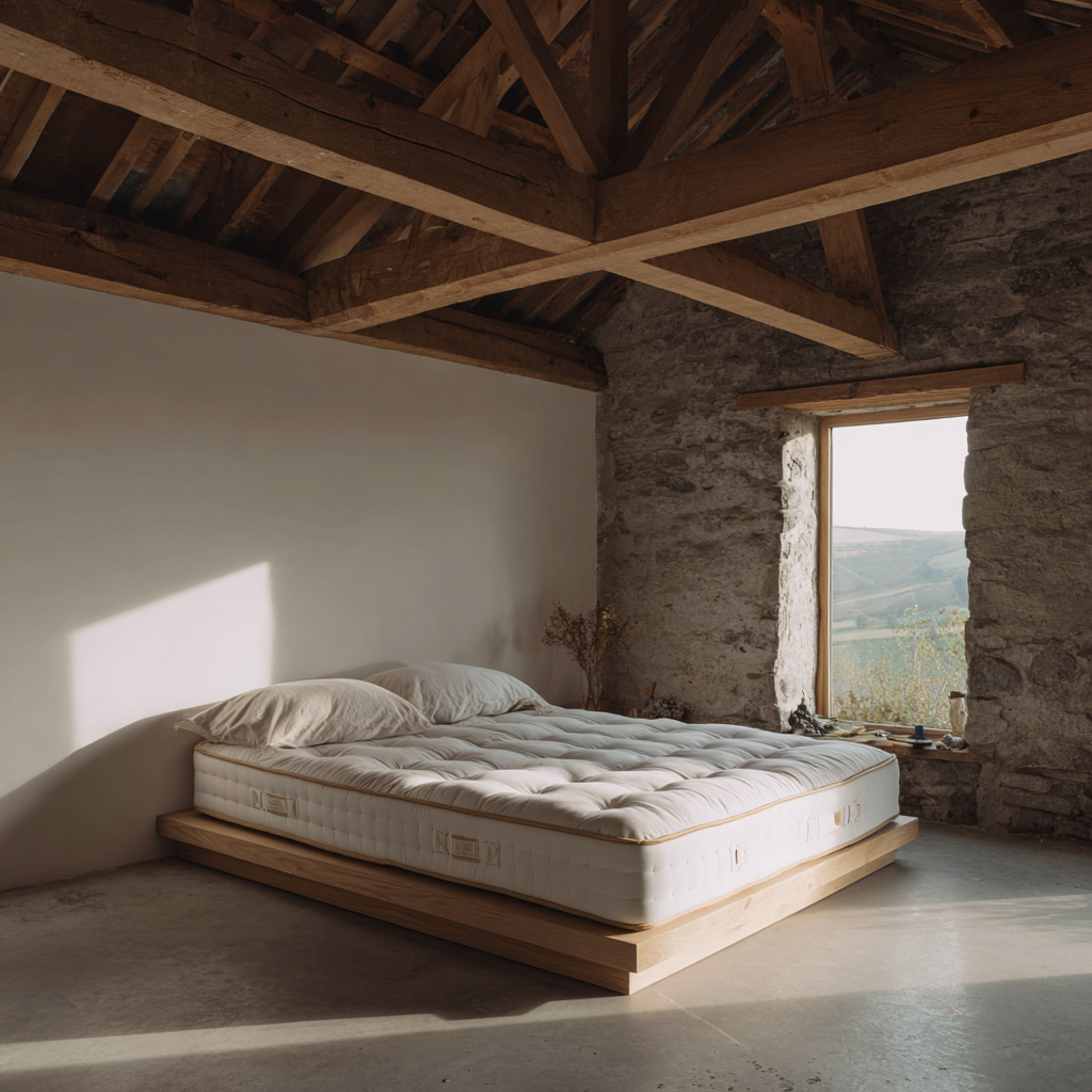 Wool 5000 mattress styled in a natural bedroom